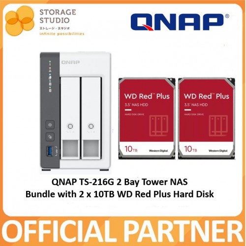 QNAP TS-216G Bundle With 2 x 10TB WD RED PLUS Hard Disk. Singapore Warranty 2 Years
